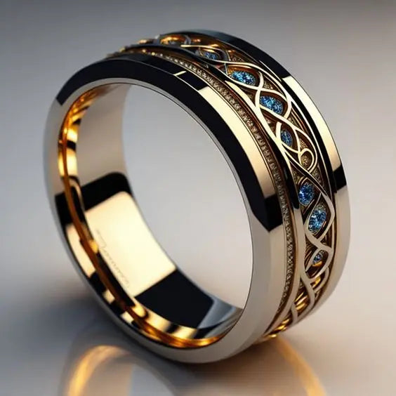 Vintage unendlicher Goldring von Rose & Oliver, mit detaillierter Verarbeitung und elegantem Design, von vorne gesehen.