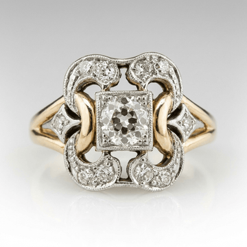 Anel retrô de escultura com detalhes de diamante da Rose & Oliver, destacando seu design artístico e acabamento brilhante.