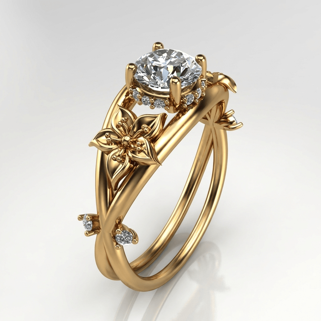 Anel Rose & Oliver com zircônia dourada em formato de flor, design delicado e elegante para ocasiões especiais.
