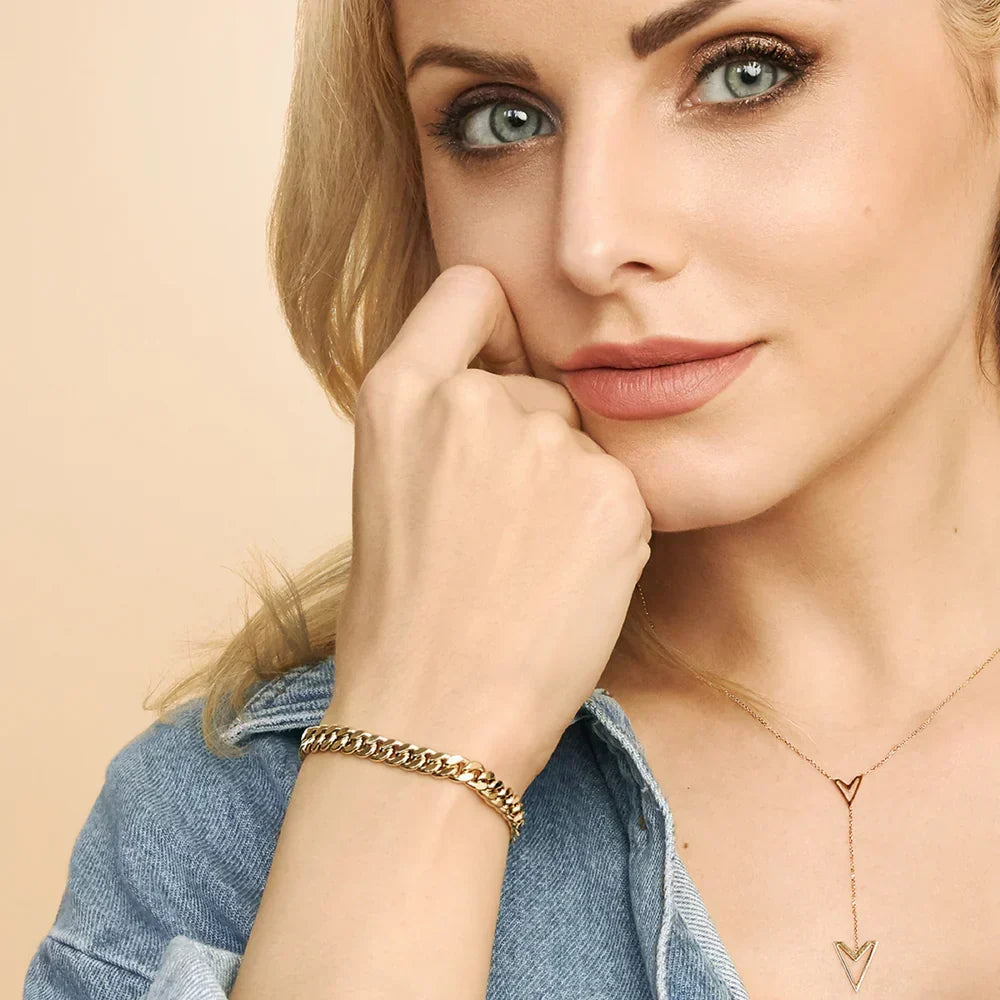 Pulseira de ouro Cuban Estate™ da Rose & Oliver, com elos grossos e acabamento brilhante, estilo sofisticado e elegante