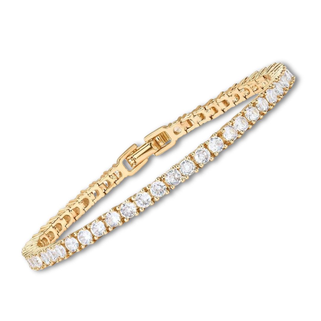 Pulseira de tênis dourada Rose & Oliver com elos delicados e acabamento brilhante, ideal para acessórios elegantes.