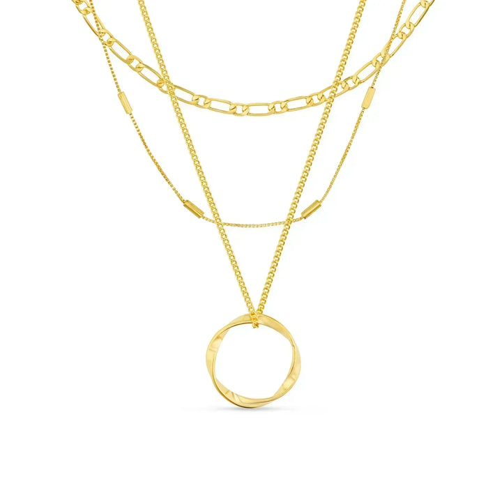Colar Circa™ con tres filas de círculos abiertos dorados de Rose & Oliver, diseño elegante y delicado.